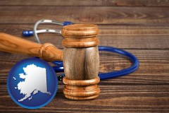 alaska map icon and a gavel and a stethoscope