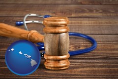 hi map icon and a gavel and a stethoscope