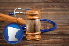 minnesota map icon and a gavel and a stethoscope