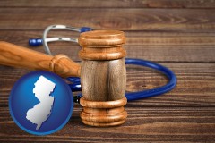 new-jersey map icon and a gavel and a stethoscope
