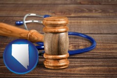 nevada map icon and a gavel and a stethoscope