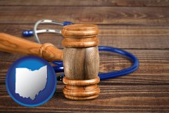 ohio map icon and a gavel and a stethoscope
