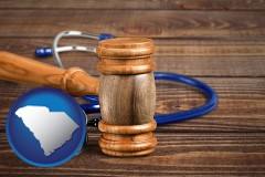 south-carolina map icon and a gavel and a stethoscope