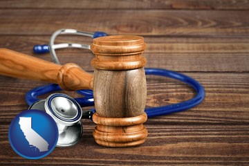 a gavel and a stethoscope - with California icon