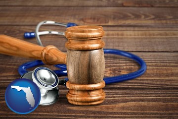 a gavel and a stethoscope - with Florida icon