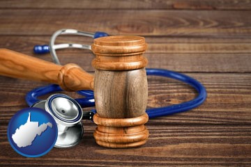 a gavel and a stethoscope - with West Virginia icon